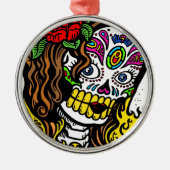 Girl Blume Sugar Skull Silbernes Ornament (Vorne)
