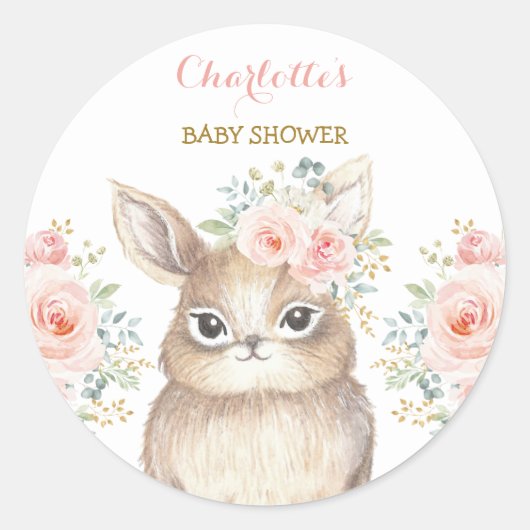 Girl Blush Bunny Rabbit Baby Dusche Gastgeschenk Runder Aufkleber (Vorderseite)