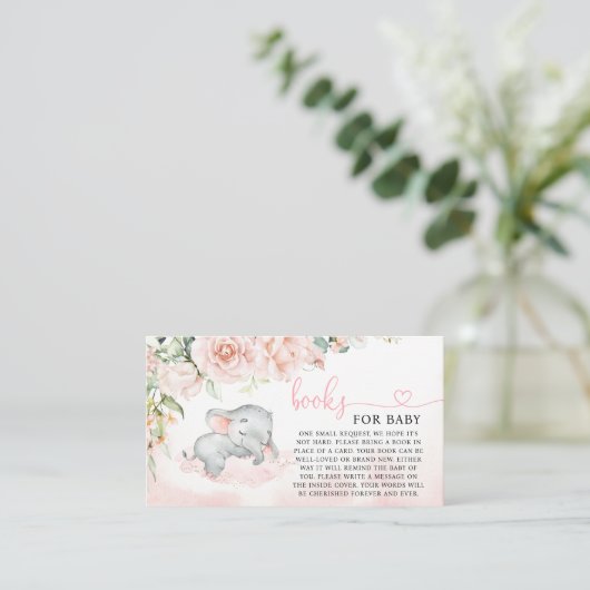 Girl Blush Elephant Baby Shower Books für Baby Visitenkarte (Stehend Vorderseite)