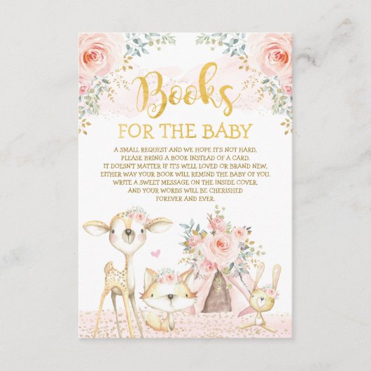 Girl Blush Floral Woodland Animals Bücher für Baby Begleitkarte (Vorderseite)