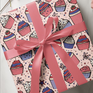 Girl Blush Pink 4. Juli Patriotische Cupcakes Geschenkpapier