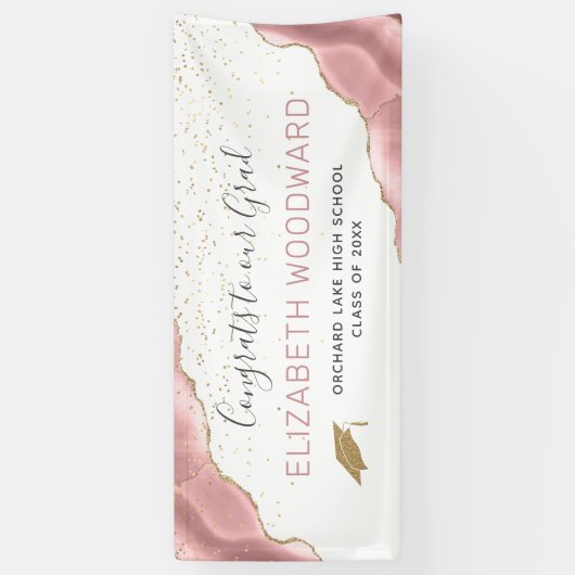 Girl Blush Pink Agate Gold Glitzer Abschluss Banner (Vertikal)