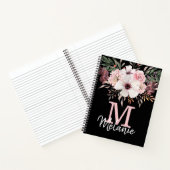 Girl Blush Pink Black Monogram Floral Notebook Notizblock (Innenseite)