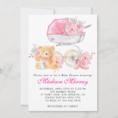 Girl Blush Pink Bläserstollen Pram Babydusche Einladung (Vorderseite)