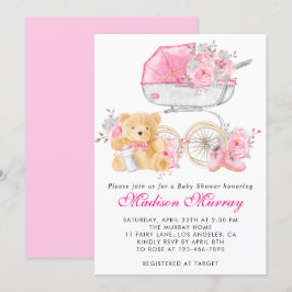 Girl Blush Pink Bläserstollen Pram Babydusche Einladung