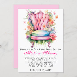 Girl Blush Pink Blume Stuhl Brautparty Einladung