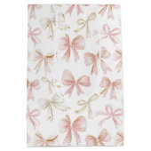 Girl Blush Pink Bows Baby Dusche Mittlere Geschenktüte (Rückseite)