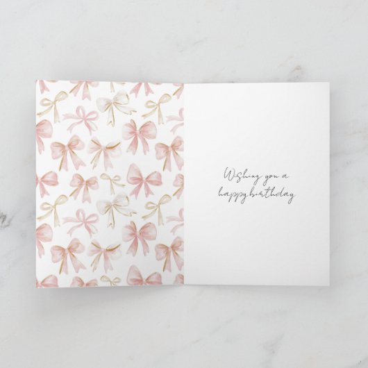 Girl Blush Pink Bows Geburtstag Karte (Innenseite)