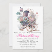 Girl Blush Pink Buggy Stroller Kinderdusche Einladung (Vorderseite)