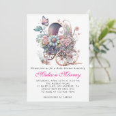 Girl Blush Pink Buggy Stroller Kinderdusche Einladung (Stehend Vorderseite)