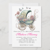 Girl Blush Pink Buggy Stroller Kinderdusche Einladung (Vorderseite)