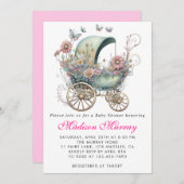 Girl Blush Pink Buggy Stroller Kinderdusche Einladung (Vorne/Hinten)