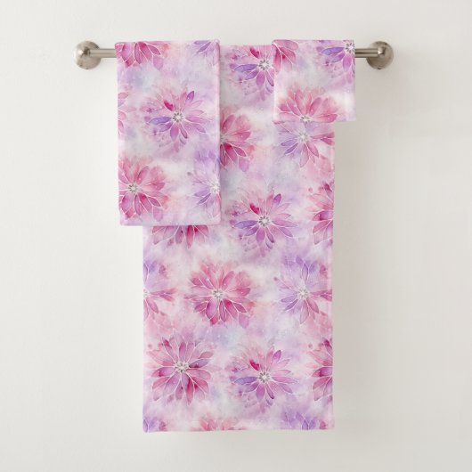 Girl Blush Pink Chic Lavender Floral Badhandtuch Set (Insitu)