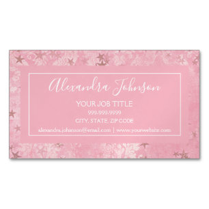 Girl Blush Pink Damask and Stars Muster Magnetische Visitenkarte