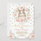 Girl Blush Pink Floral Bunny Rabbit Babydusche Einladung (Vorderseite)