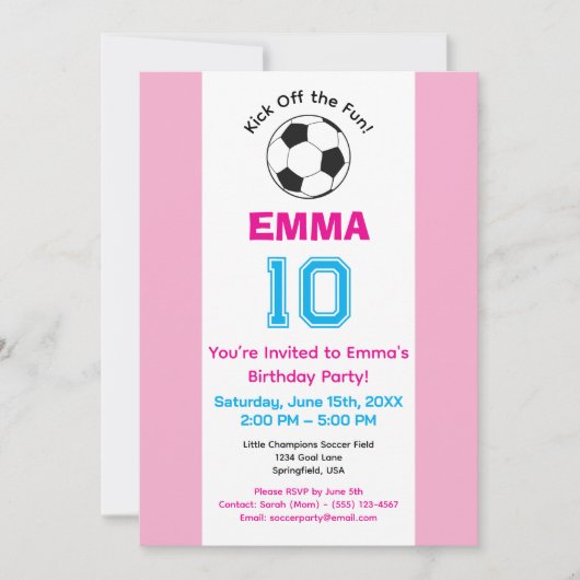 Girl Blush Pink Fußball Geburtstagsparty Einladung (Vorderseite)