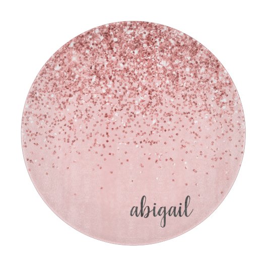 Girl Blush Pink Glitzer Sparkle Modernes Monogramm Schneidebrett (Vorderseite)