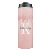 Girl Blush Pink Glitzer Tropfen Monogram Thermosbecher (Vorderseite)