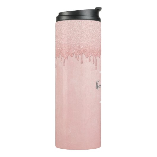 Girl Blush Pink Glitzer Tropfen Monogram Thermosbecher (Nach links gedreht)