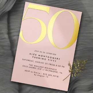 Girl Blush Pink & Gold | 50. Geburtstag von Frauen Folieneinladung