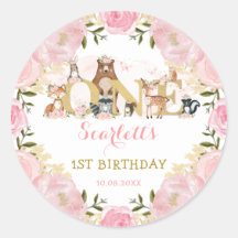 Girl Blush Pink Gold Floral Woodland 1. Geburtstag