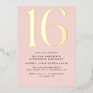 Girl Blush Pink & Gold | Glam Sweet 16. Geburtstag Folieneinladung