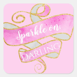 Girl Blush Pink Gold Glitzer Sparkle On, Darling Quadratischer Aufkleber