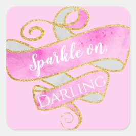 Girl Blush Pink Gold Glitzer Sparkle On, Darling Quadratischer Aufkleber