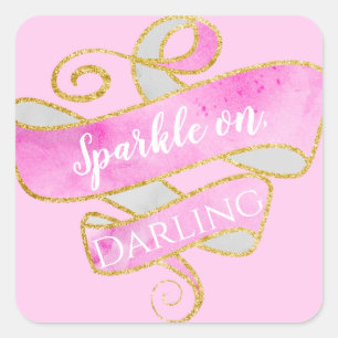 Girl Blush Pink Gold Glitzer Sparkle On, Darling Quadratischer Aufkleber
