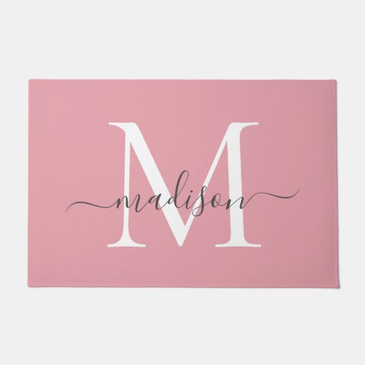 Girl Blush Pink Graue benutzerdefinierte Monogramm Fußmatte (Vorderseite)