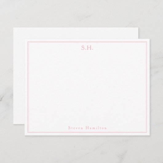 Girl Blush Pink Magenta Monogram Name Minimalistis Mitteilungskarte (Vorne/Hinten)