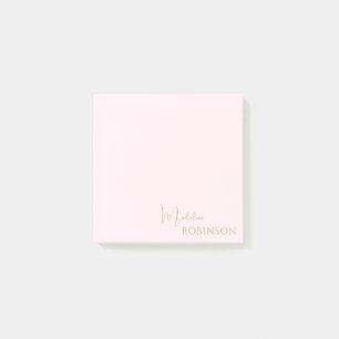 Girl Blush Pink Minimalistisches Monogramm Post-it Klebezettel