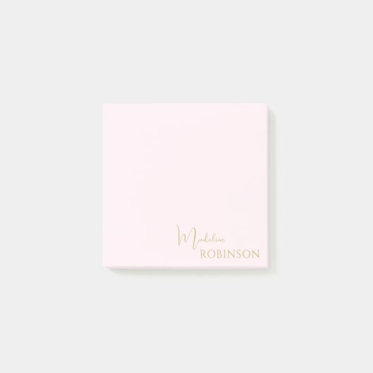 Girl Blush Pink Minimalistisches Monogramm Post-it Klebezettel (Vorderseite)