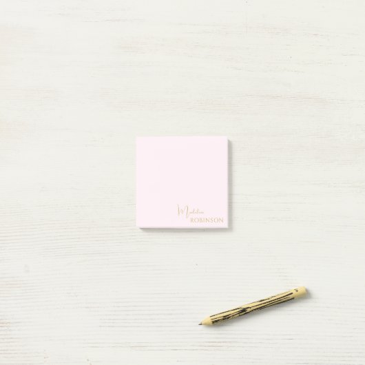 Girl Blush Pink Minimalistisches Monogramm Post-it Klebezettel (Auf Schreibtisch)