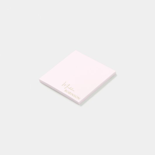 Girl Blush Pink Minimalistisches Monogramm Post-it Klebezettel (angewinkelt)