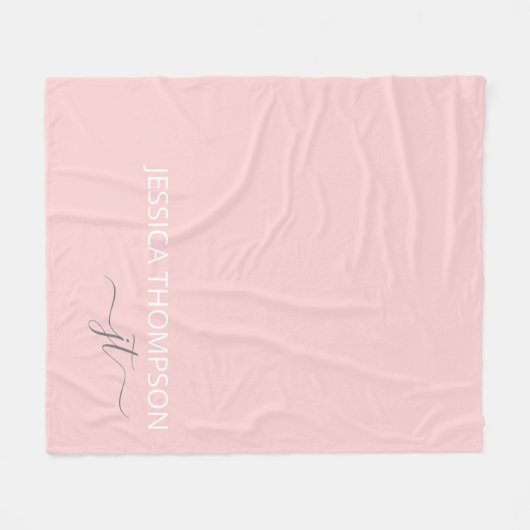 Girl Blush Pink Modern Chic Monogram Name  Fleecedecke (Vorderseite (Horizontal))