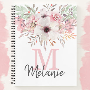Girl Blush Pink Monogram Floral Notebook Notizblock