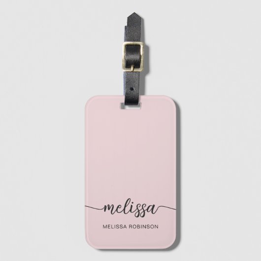 Girl Blush Pink Monogram Name Signature Script Gepäckanhänger (Vorderseite Vertikal)