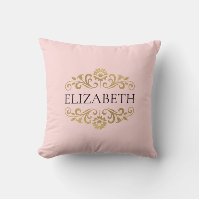 Girl Blush Pink Monogram Name Throw Kissen (Vorderseite)