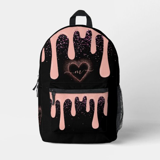 Girl Blush Pink Paint Tropfen Glitzer Mit Monogram Bedruckter Rucksack (Vorderseite)