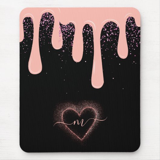 Girl Blush Pink Paint Tropfen Glitzer Mit Monogram Mousepad (Vorne)