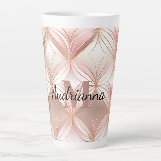 Girl Blush Pink Rose Abstraktes Monogramm Milchtasse (Vorderseite)