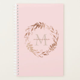 Girl Blush Pink Rose Gold Custom Monogram Planer