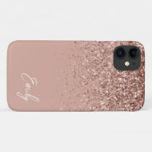Girl Blush Pink Rose Gold Glitzer Monogram Case-Mate iPhone Hülle (Rückseite (Horizontal))