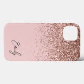 Girl Blush Pink Rose Gold Glitzer Monogram Case-Mate iPhone Hülle (Rückseite (Horizontal))