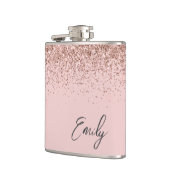 Girl Blush Pink Rose Gold Glitzer Monogram Flachmann (Links)