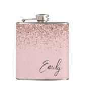 Girl Blush Pink Rose Gold Glitzer Monogram Flachmann (Vorderseite)