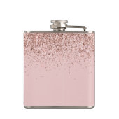Girl Blush Pink Rose Gold Glitzer Monogram Flachmann (Rückseite)