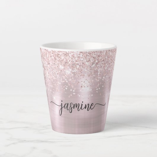Girl Blush Pink Rose Gold Glitzer Monogram Milchtasse (Vorderseite)