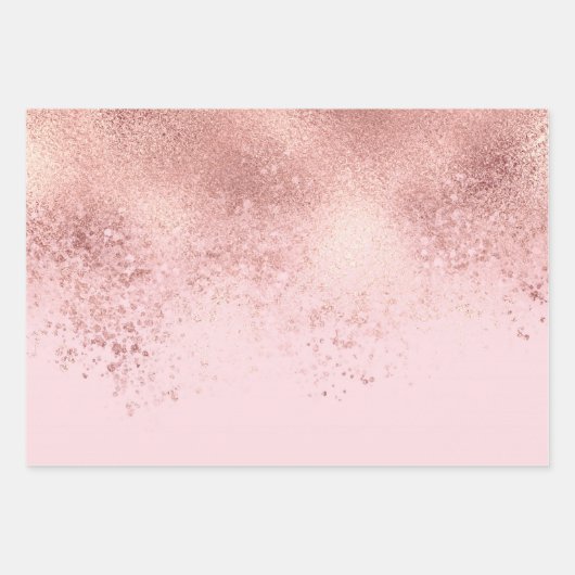 Girl Blush Pink Rose Gold Sprayed Confetti Ombre Geschenkpapier Set (Vorderseite 3)